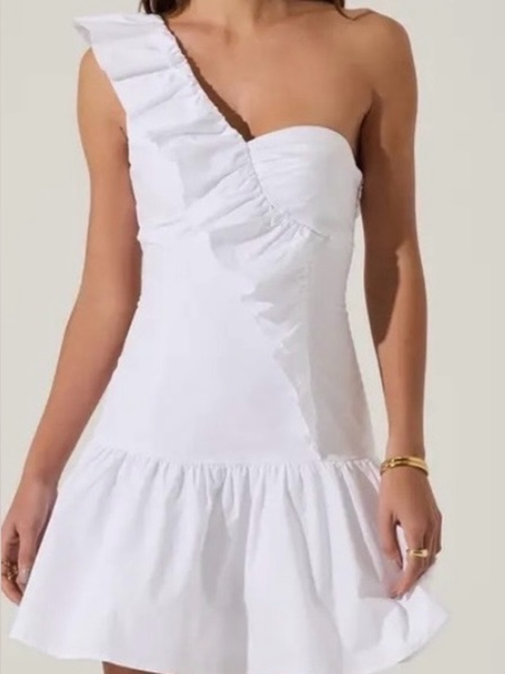 Astr White One-Shoulder Ruffle Mini Dress